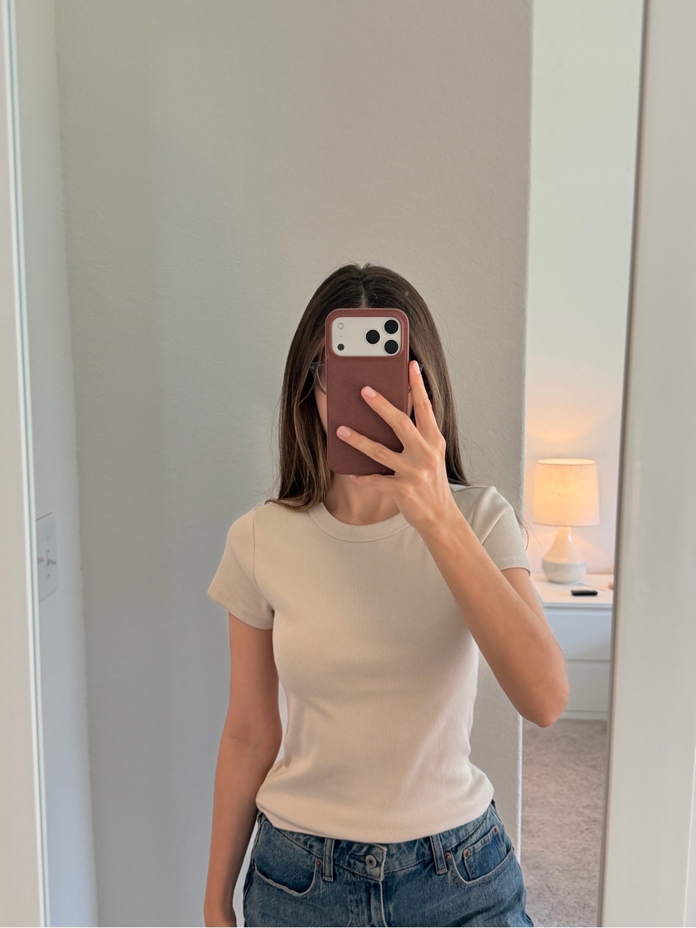 Old Navy Ribbed Fitted Tee Cream Size S